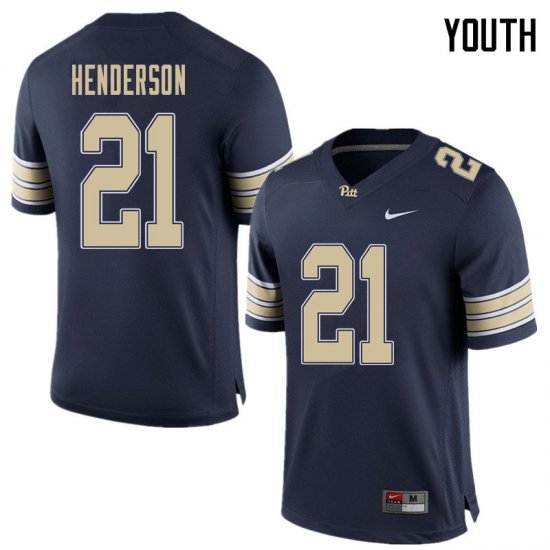 Sale - Malik Henderson #21 Pitt Panthers Home Blue Youth High School Official Football Stitch Jersey