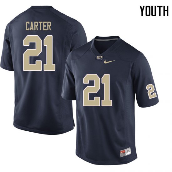 Sale - V\'Lique Carter #21 Pitt Panthers Navy Youth High School Official Football Stitch Jersey