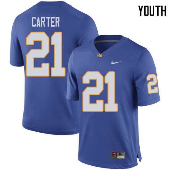 Sale - V\'Lique Carter #21 Pitt Panthers Royal Youth High School Official Football Stitch Jersey