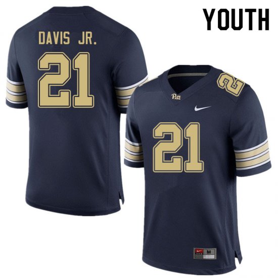 Sale - A.J. Davis Jr. #21 Pitt Panthers Navy Youth High School Official Football Stitch Jersey