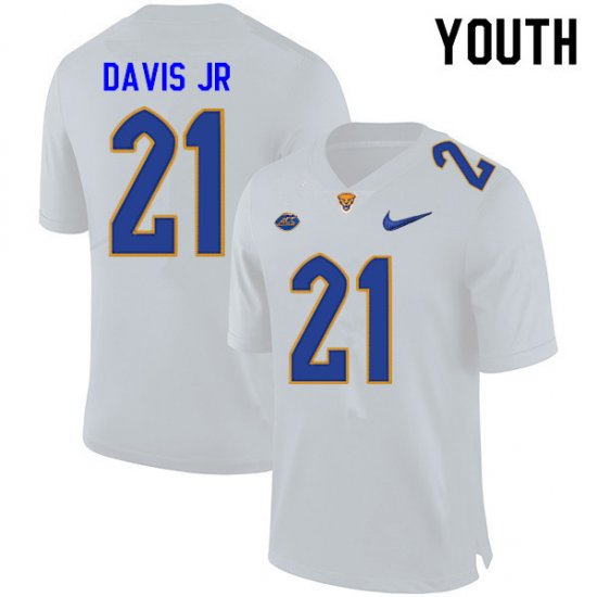 Sale - A.J. Davis Jr. #21 Pitt Panthers White Youth High School Official Football Stitch Jersey