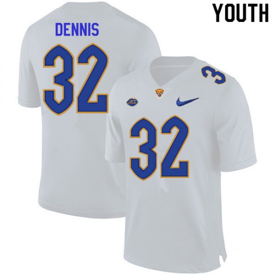 Sale - SirVocea Dennis #32 Pitt Panthers White Youth High School Official Football Stitch Jersey